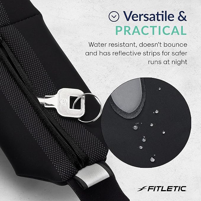 Fitletic Neoprene Single Pouch Running Belt - Water Resistant, Fits Large Phones, Reflective For Night Running